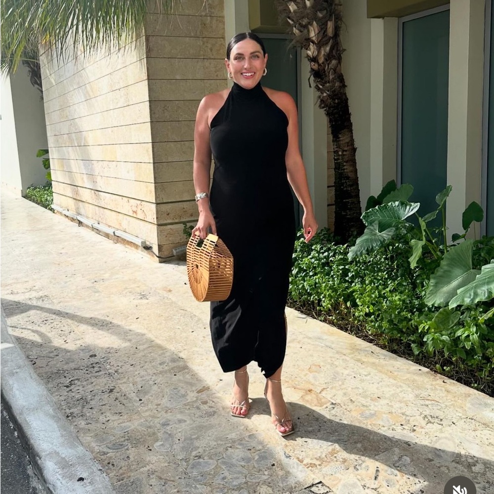 NORMA KAMALI HALTER TURTLE SIDE SLIT GOWN